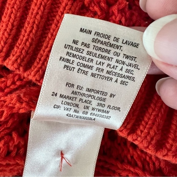 Anthropologie Moth Orange Crochet Knit Sweater Back Zip 3/4 Sleeves Size Small‎ - Picture 5 of 8